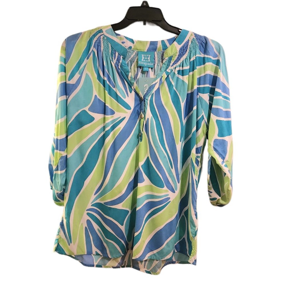 NWT ESCAPADA Resort Wear Top Tunic in Rip Current ocena Blue/Aqua Size L NWT